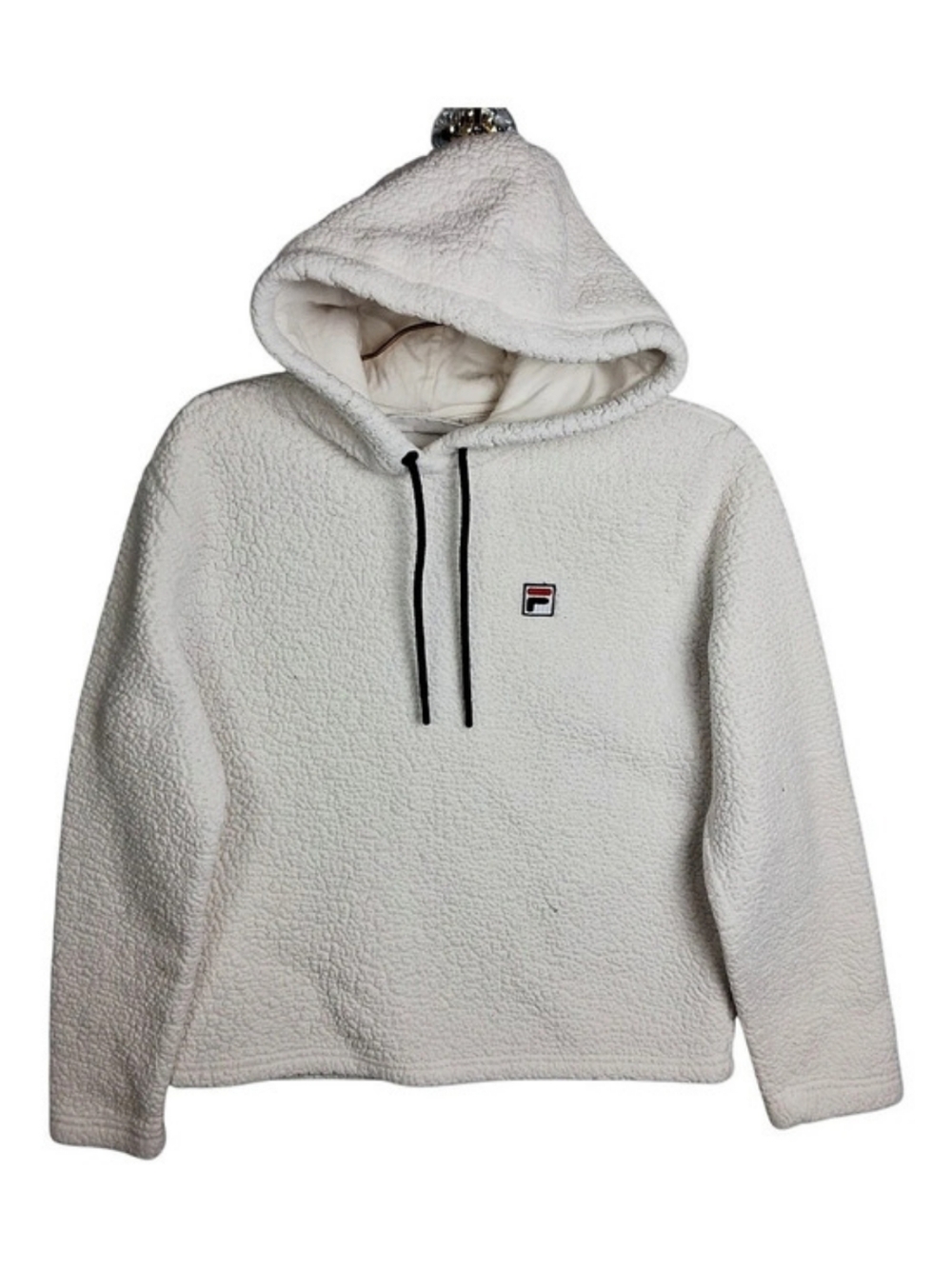 FILA Sherpa Hoodie Womens Medium Cream White Teddy Fleece Pullover Sweatshirt M